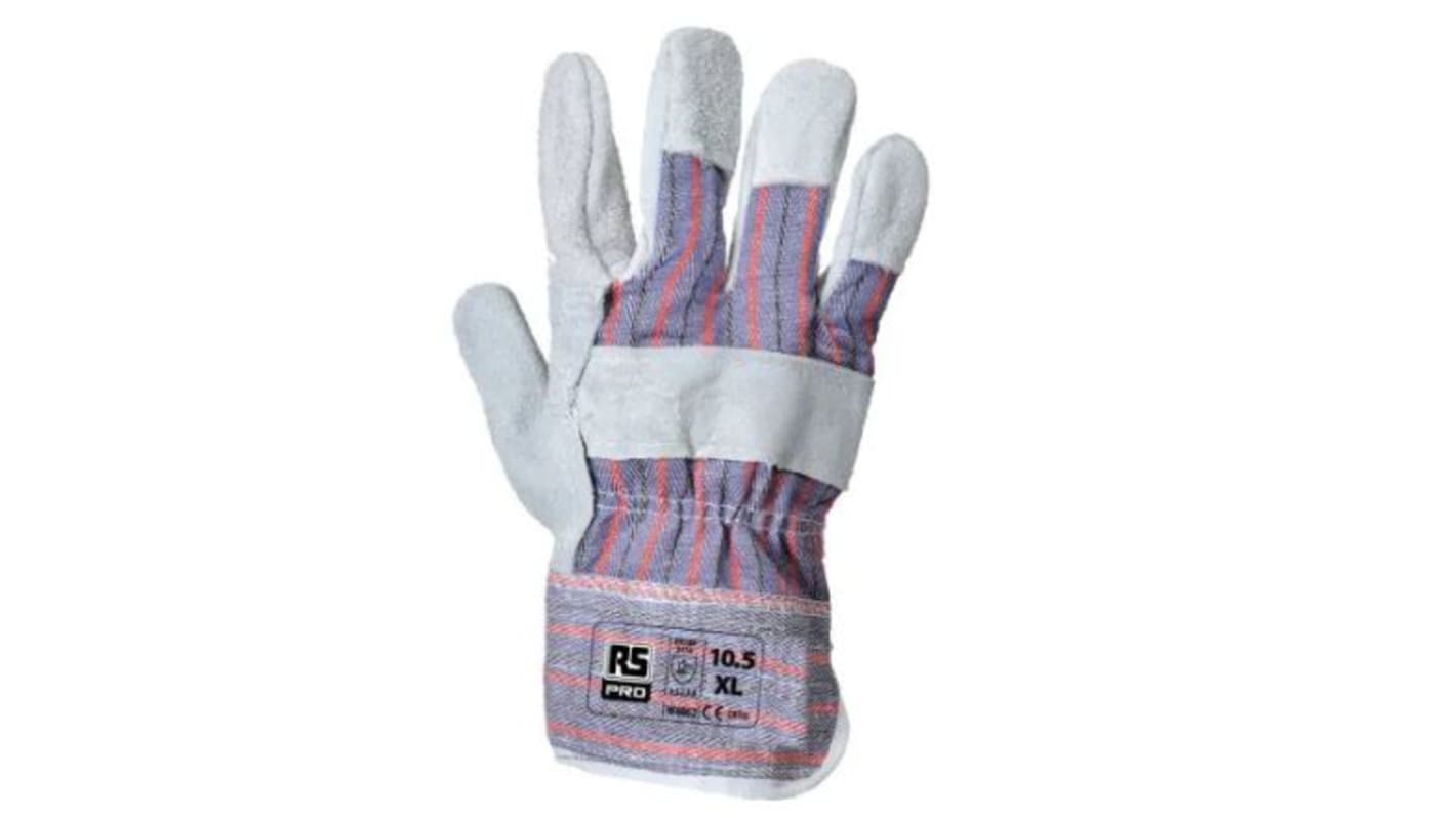 RS PRO Grey Cotton, Leather Work Gloves, Size 10, XL