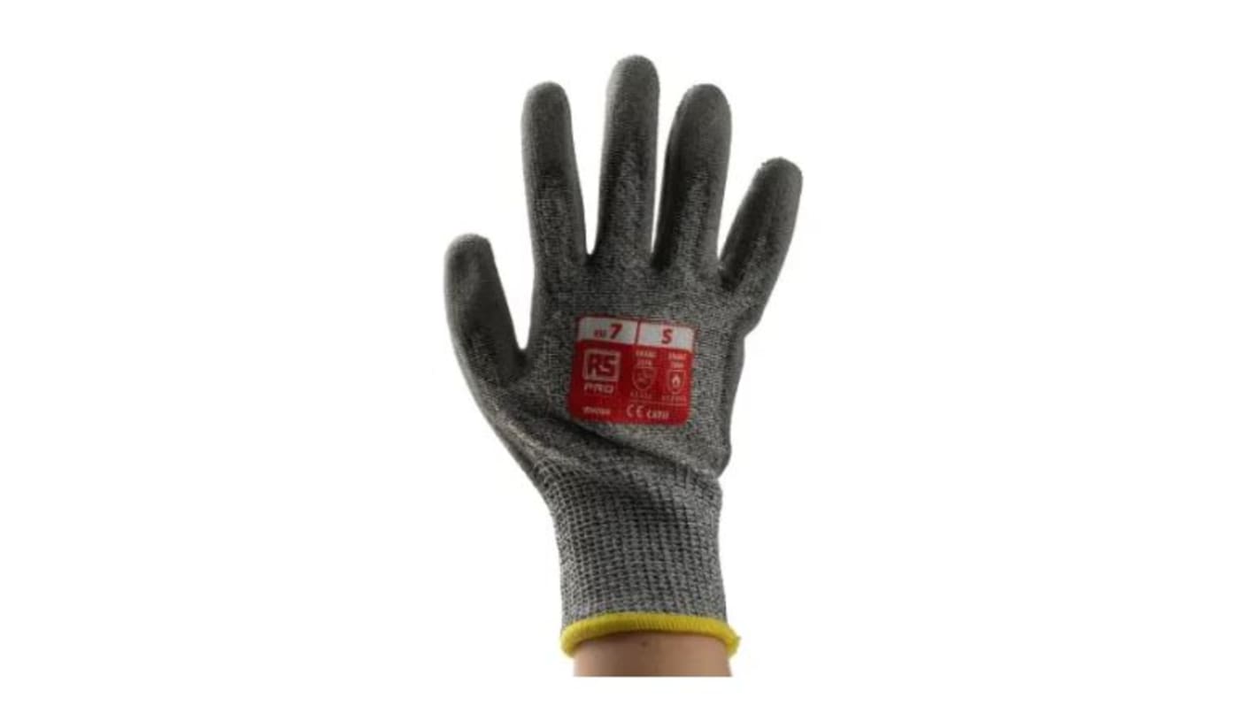 RS PRO Grey Glass Fibre, HPPE Heat Resistant Work Gloves, Size 9, Large, Polyurethane Coating