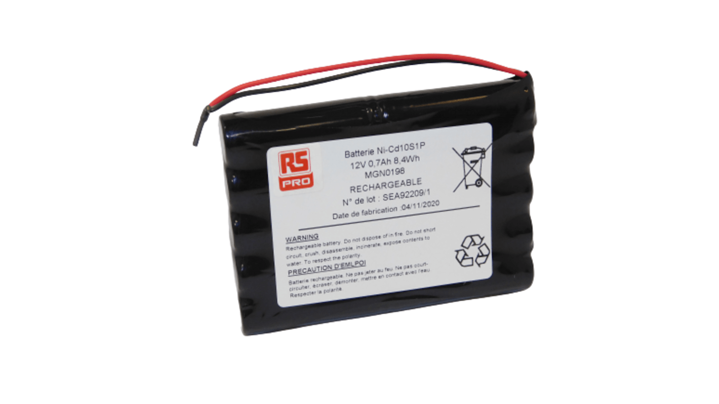 Batteria ricaricabile RS PRO, formato AA, 12V, 700mAh, NiCd