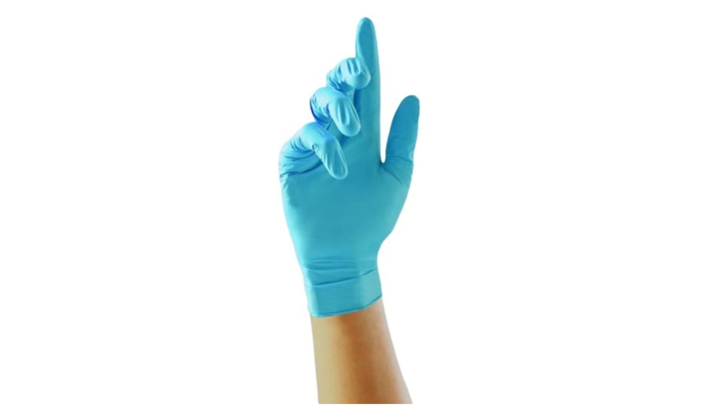 Guantes desechables Unigloves sin polvo de Nitrilo Azul, talla S, caja de 100 unidades