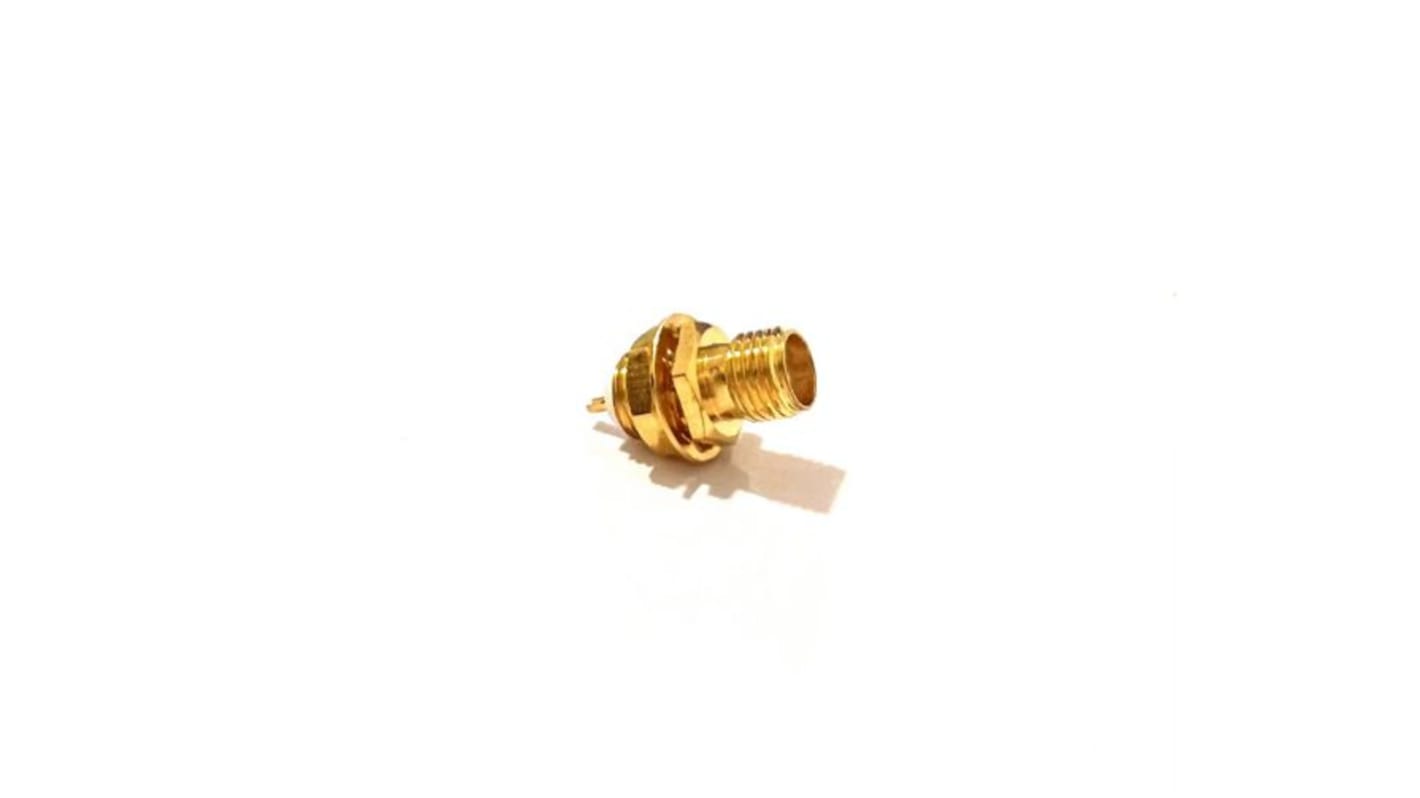 Conector coaxial RS PRO, Hembra, Recto, Impedancia 50Ω, Montaje en PCB, Terminación de Soldador, Sí, 6GHz +125°C -45°C,