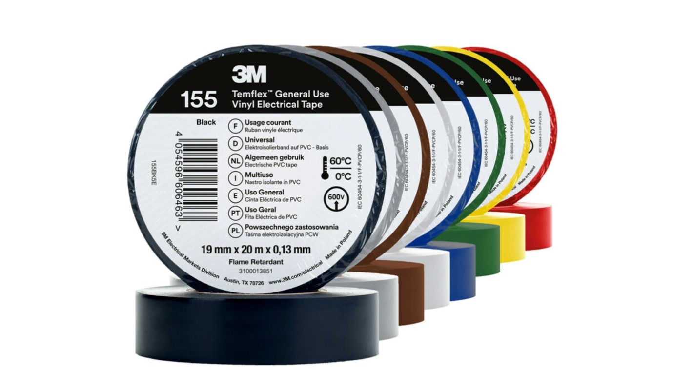 3M 155 raimbow 19mm x 20m 3M Temflex 155 Black, Blue, Brown, Green