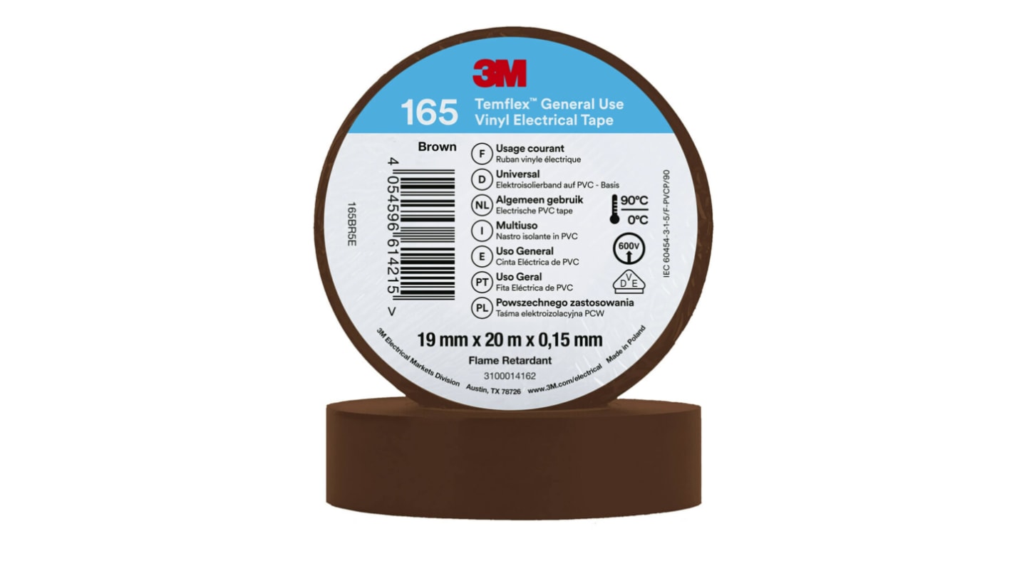 3M Temflex 165 Isolierband, Vinyl bronzefarben, 0.152mm x 19mm x 20m bis +90°C