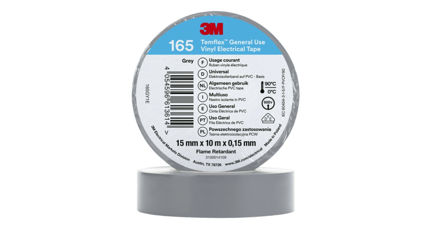 3M Temflex Grey Vinyl Electrical Tape, 15mm x 10m