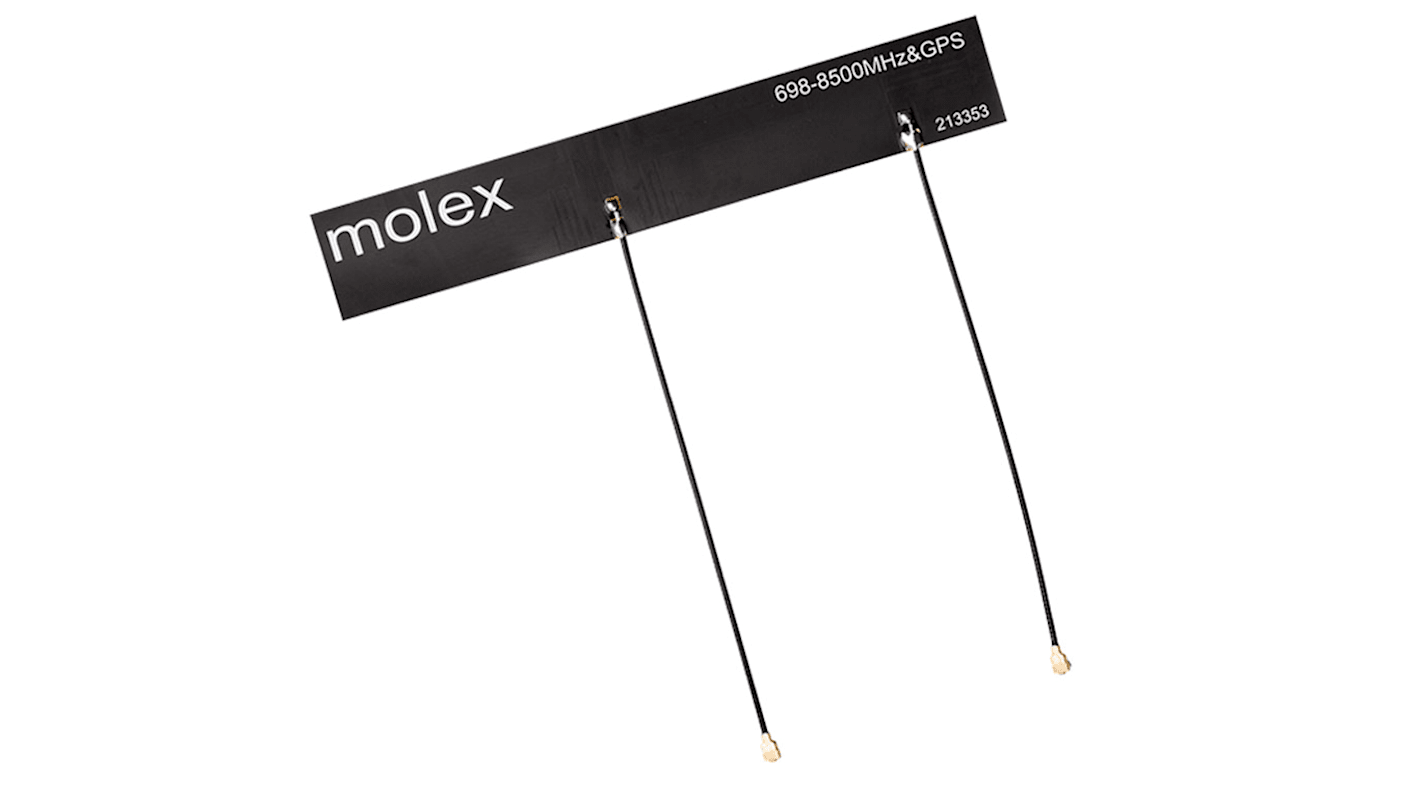 Omnidirezionale Antenna multibanda Molex 213353-0200 Adesivo Barra a T, Interno IPEX, UFL Femmina 2.4dBi 4G (LTE)