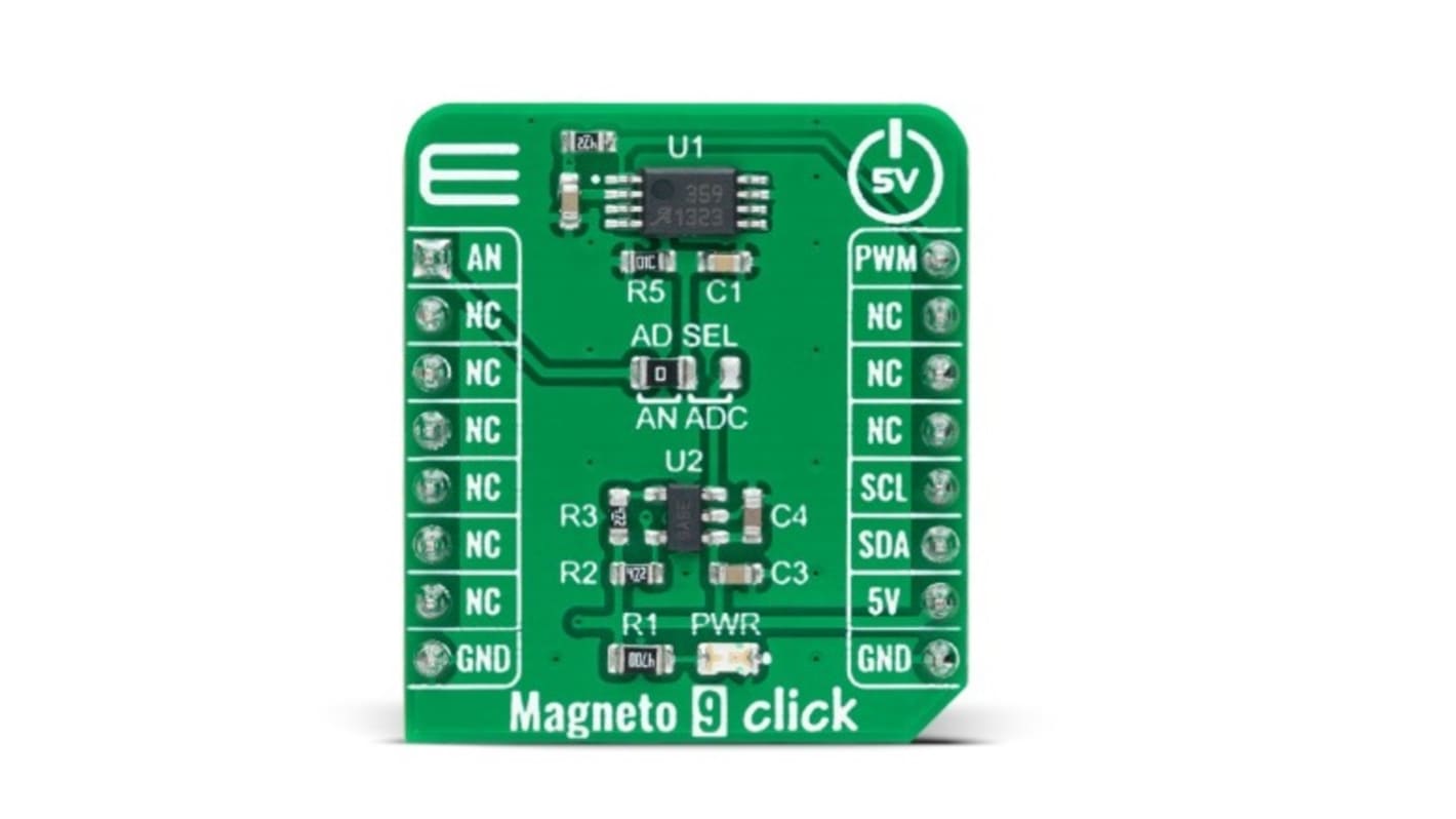 Placa complementaria Sensor de efecto Hall MikroElektronika Magneto 9 Click - MIKROE-4778, para usar con MikroBUS