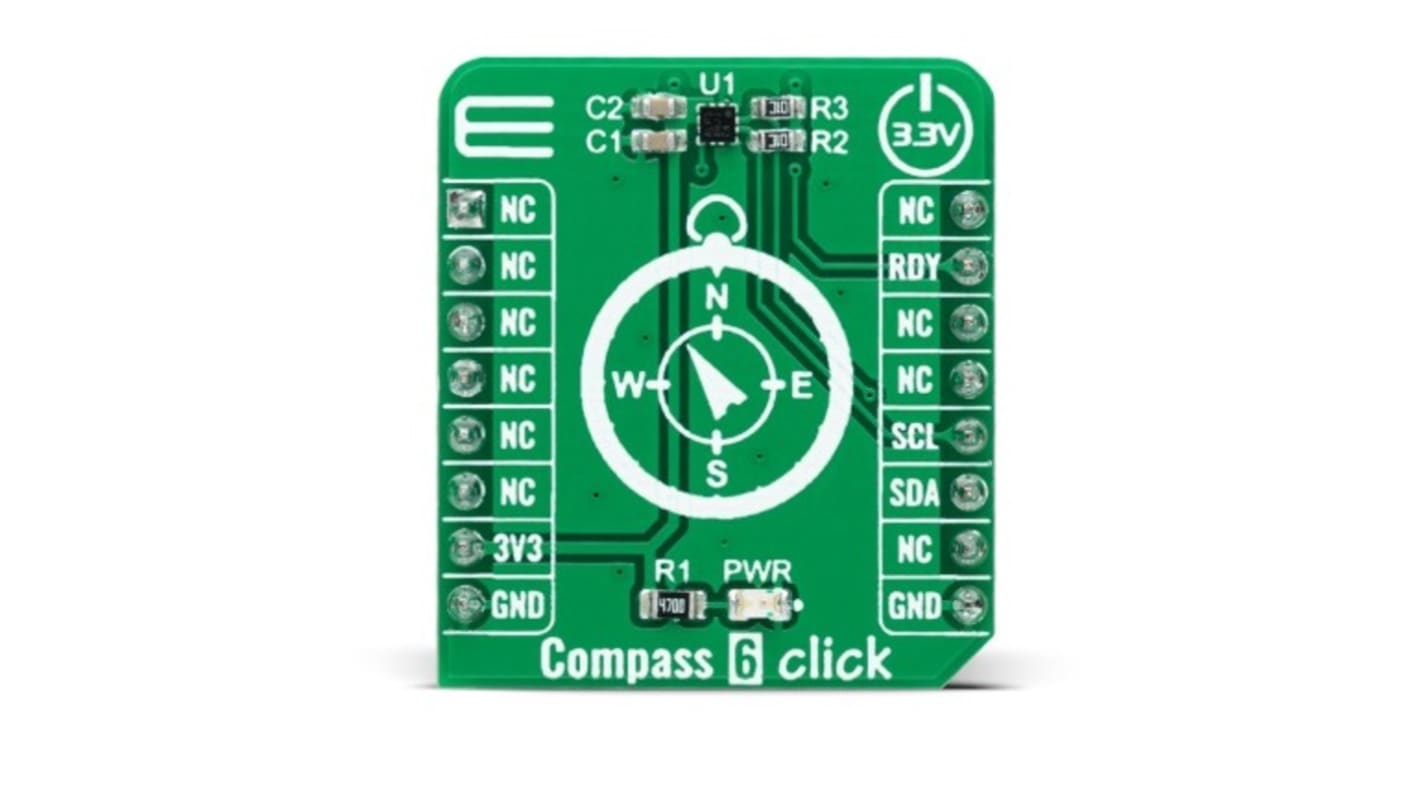 Placa complementaria Sensor magnético 3D MikroElektronika Compass 6 Click - MIKROE-4796, para usar con MikroBUS
