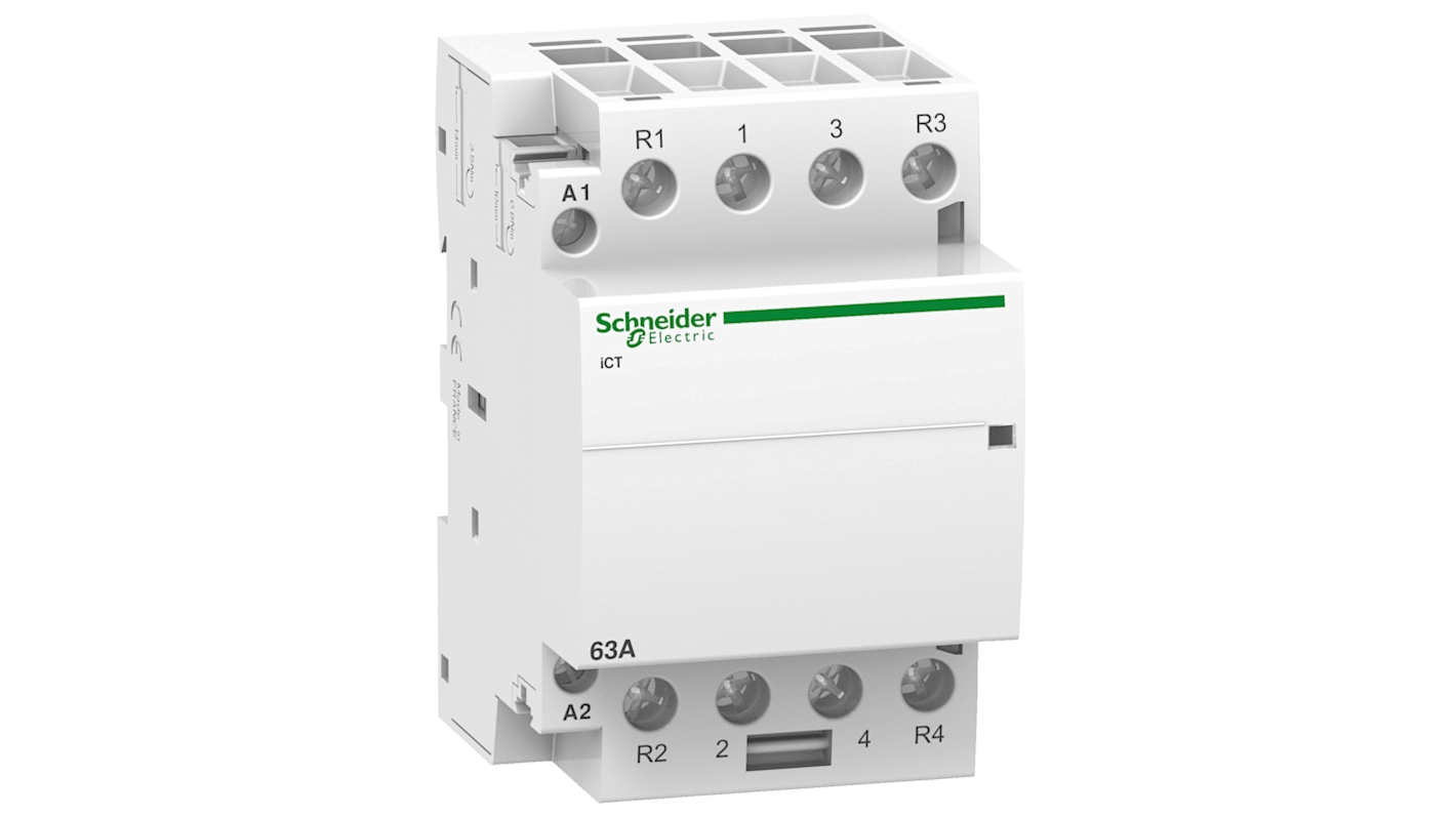 Schneider Electric Contactor, 220 → 240 V ac Coil, 4-Pole, 63 A, 2NO/2NC