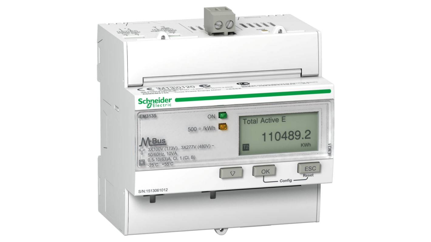 Medidor de energía Schneider Electric serie IEM3135, display LCD, 1, 3 fases