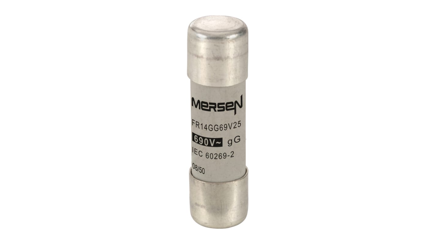 Mersen 25A Slow-Blow Ceramic Cartridge Fuse, 14 x 51mm