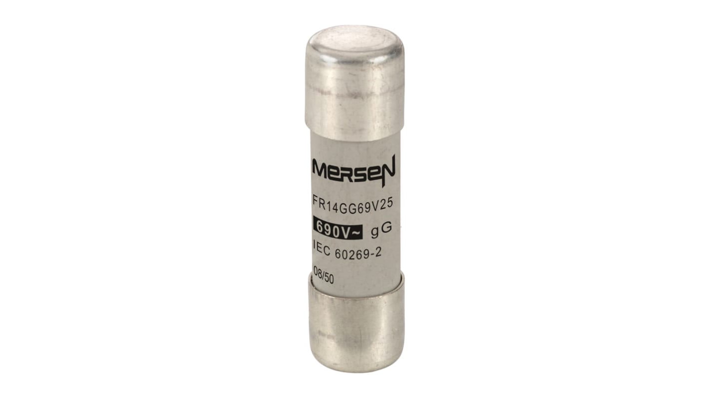 C213603 Mersen 25A SlowBlow Ceramic Cartridge Fuse, 14 x 51mm RS