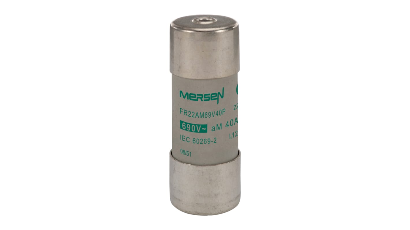 Mersen 40A Slow-Blow Ceramic Cartridge Fuse, 22.2 x 58mm