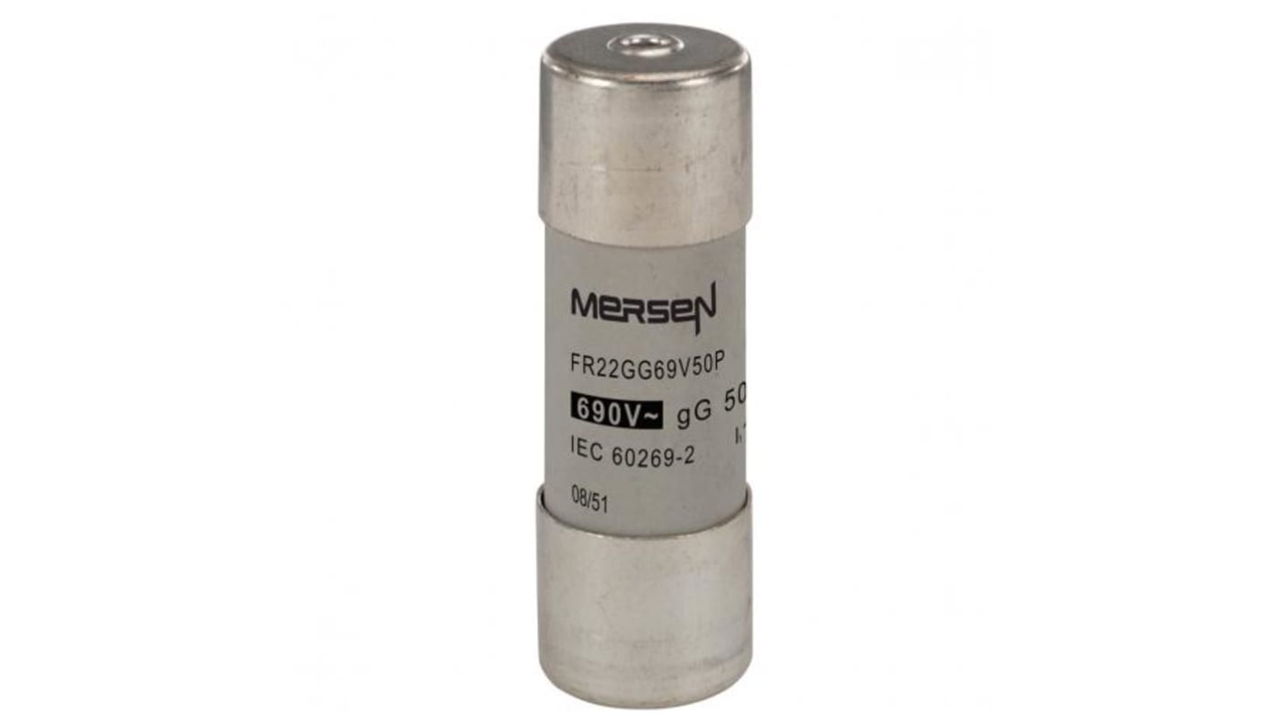 Mersen 50A Slow-Blow Ceramic Cartridge Fuse, 22.2 x 58mm