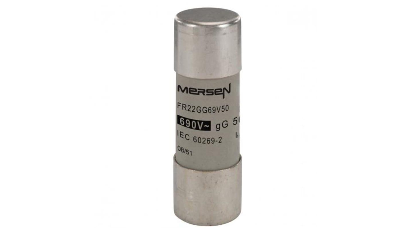 Mersen 50A Slow-Blow Ceramic Cartridge Fuse, 22.2 x 58mm