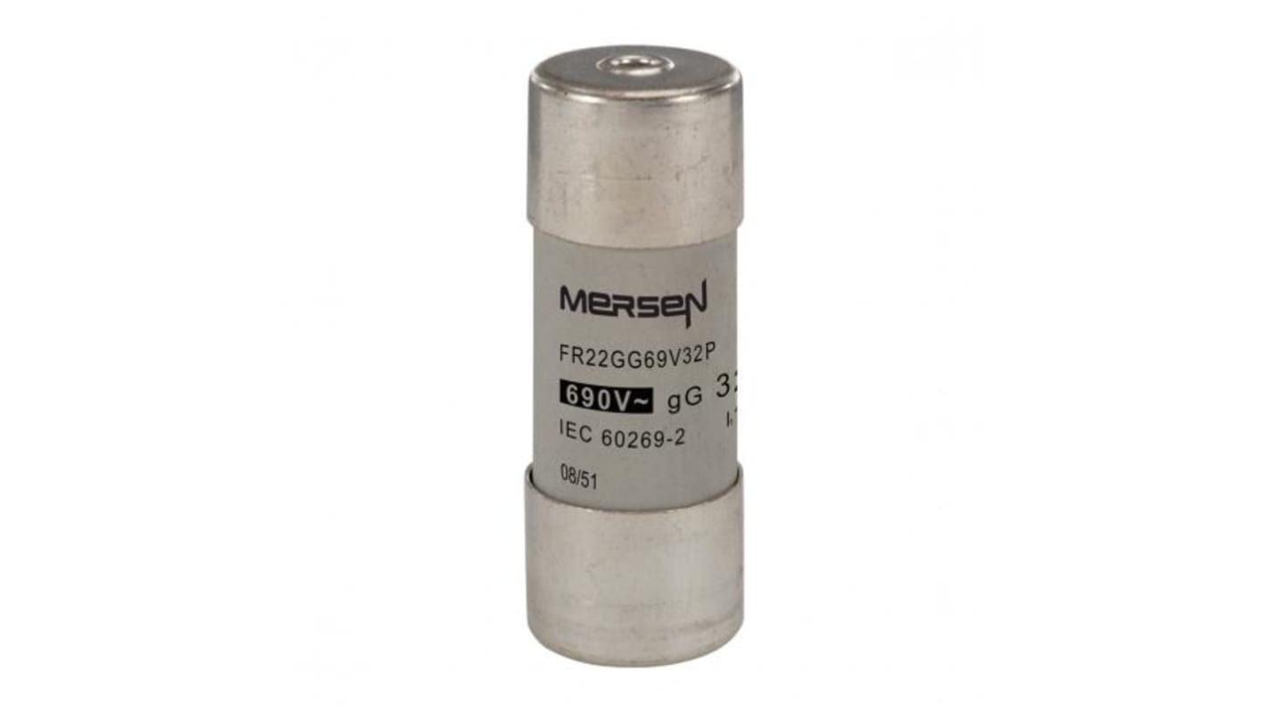 Mersen 32A Slow-Blow Ceramic Cartridge Fuse, 22.2 x 58mm