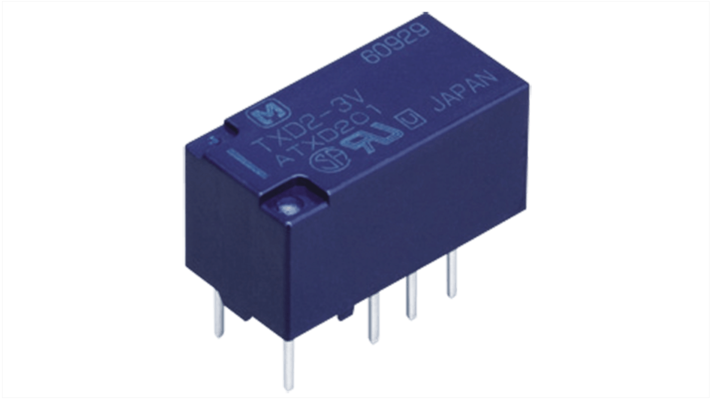 Panasonic PCB Mount Non-Latching Relay, 12V dc Coil, 16.7mA Switching Current, DPDT