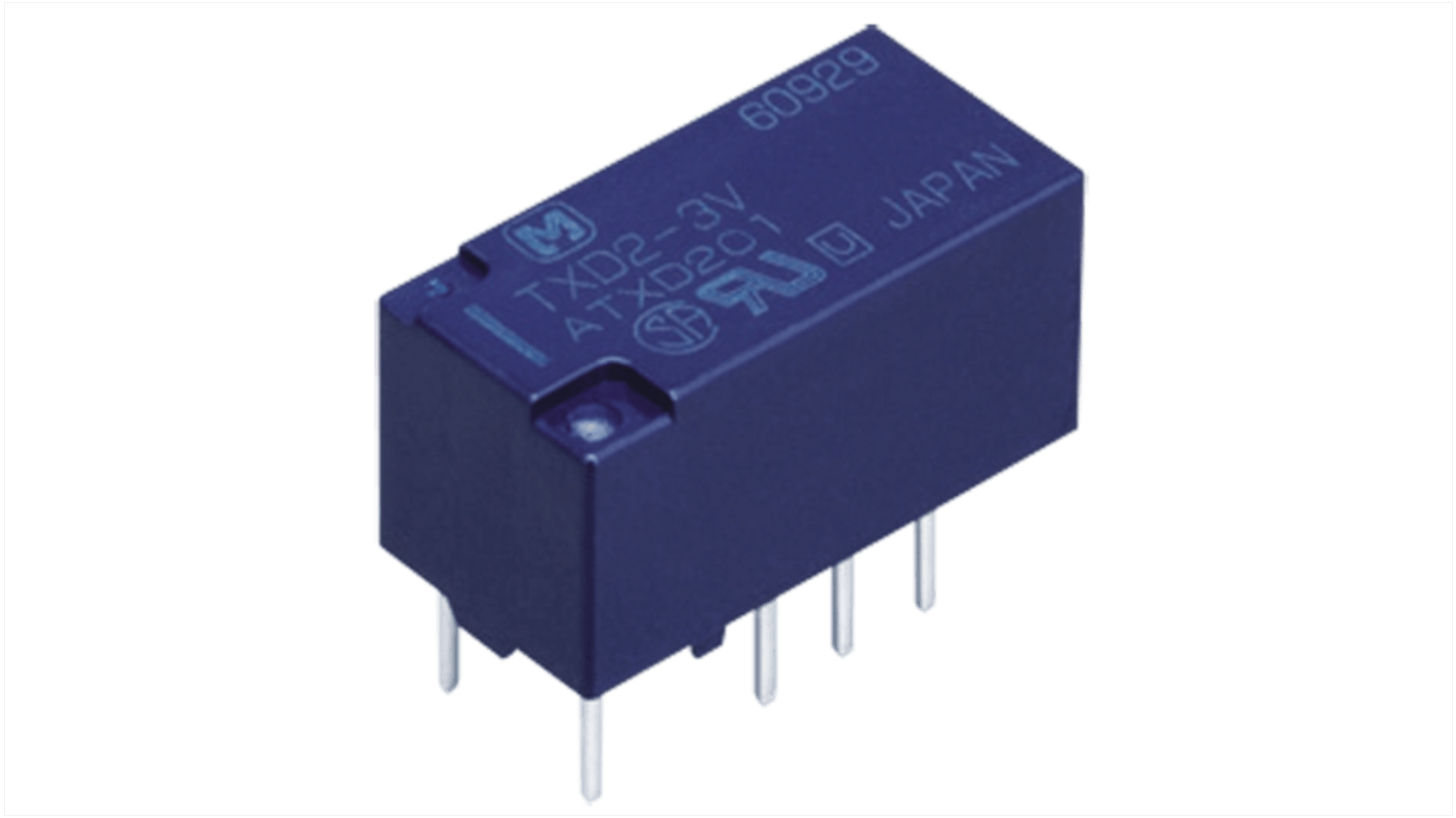 Relé sin enclavamiento sin enclavamiento Panasonic, DPDT, bobina 12V dc, 16.7mA, Montaje en PCB