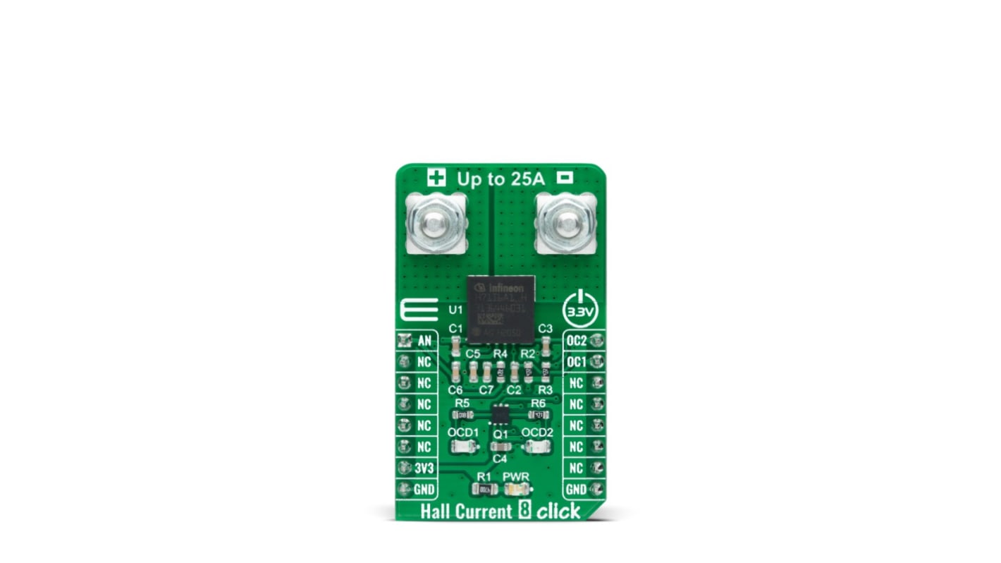 Scheda aggiuntiva Hall Current 8 Click - 25A MikroElektronika, con Sensore di corrente magnetico