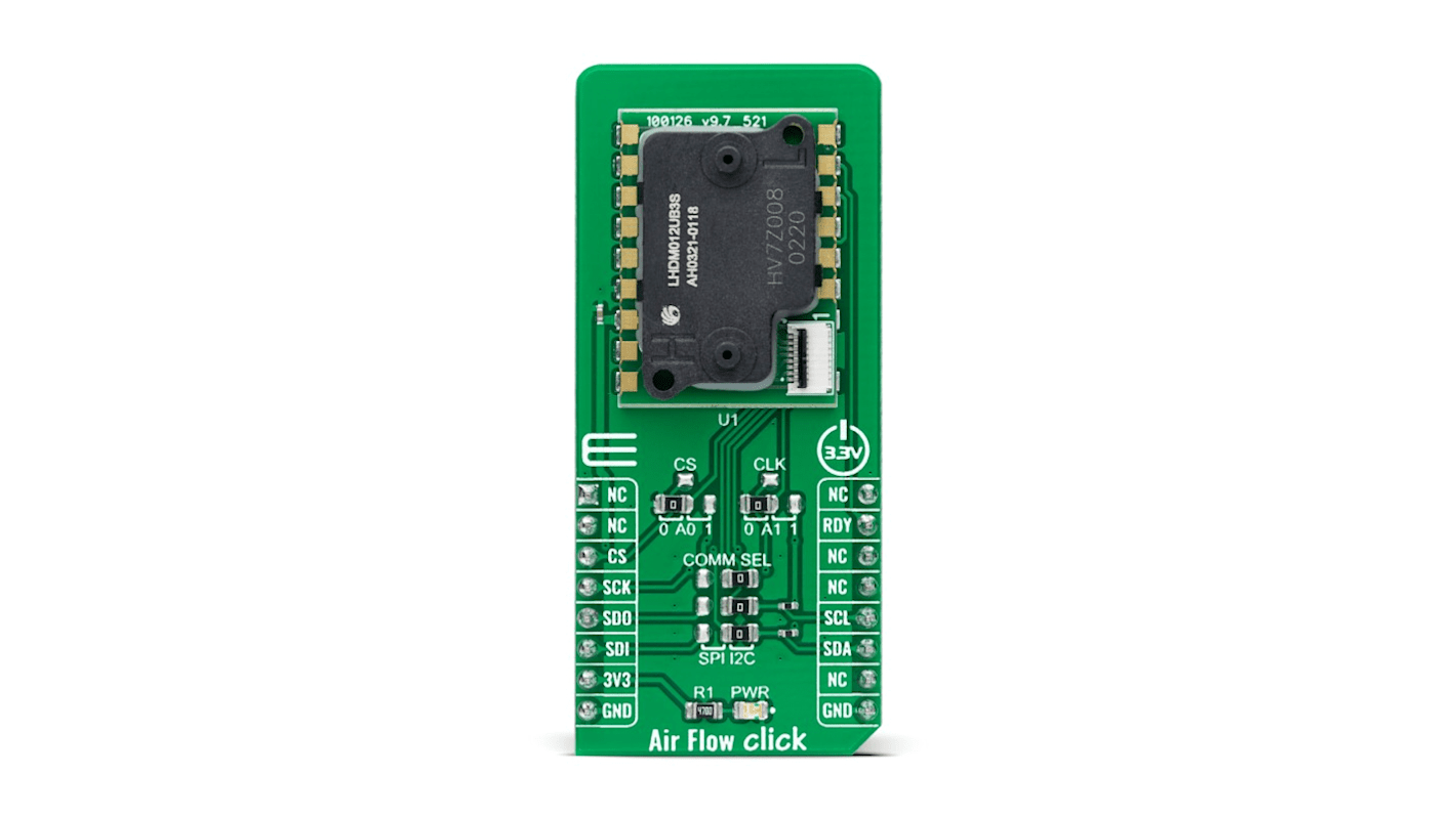 MikroElektronika Air Flow Click Differential Pressure Sensor Add On Board for LHDULTRAM012UB3 mikroBUS socket