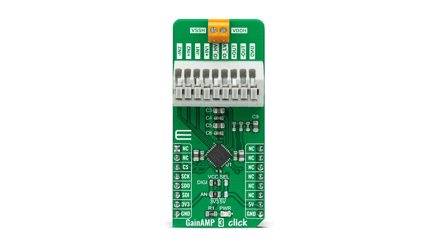 Strumento di sviluppo analogico MikroElektronika GainAMP 3 Click, Amplificatore a guadagno programmabile per Connettore