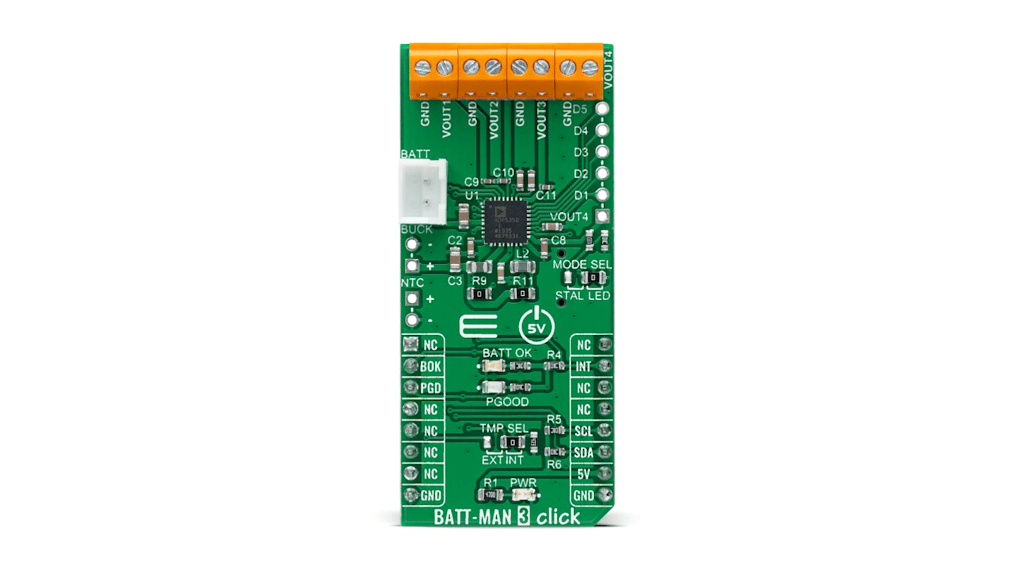 Scheda aggiuntiva Gestione dell&#146;alimentazione batteria Li-Ion/Li-Po per Connettore femmina mikroBUS BATT-MAN 3 Click