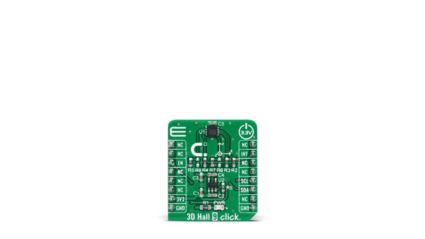 Placa complementaria Sensor de efecto Hall MikroElektronika 3D HALL 9 CLICK - MIKROE-4948, para usar con Conector