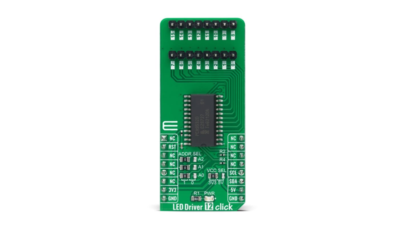 MikroElektronika MIKROE-4977, LED Driver 12 Click LED Driver Add On Board for PCA9532 for mikroBUS socket