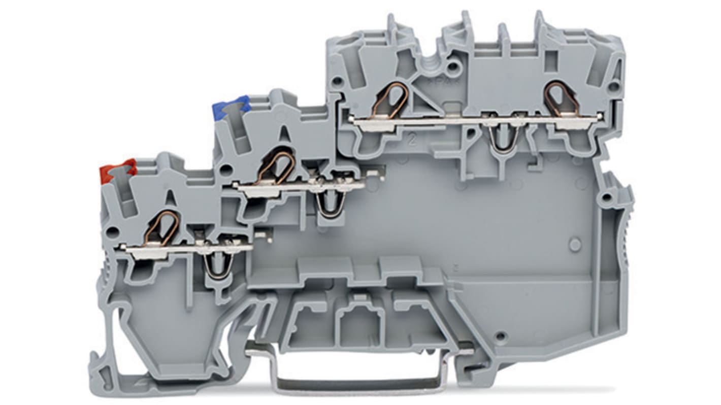 Wago TOPJOB S, 2000 Series Grey Terminal Block, 1mm², Triple-Level, Push-In Cage Clamp Termination