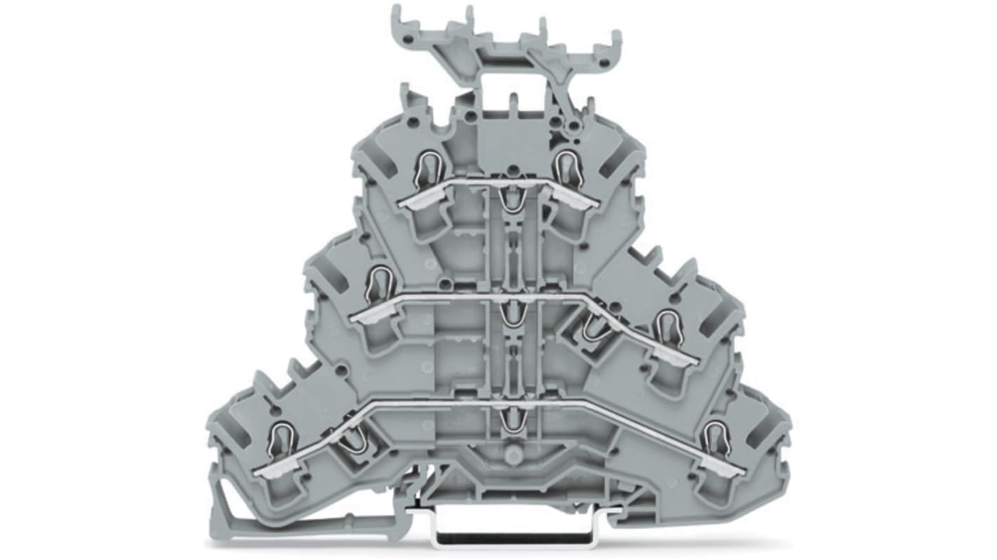 Wago TOPJOB S, 2002 Series Grey Feed Through Terminal Block, 2.5mm², Triple-Level, Push-In Cage Clamp Termination,