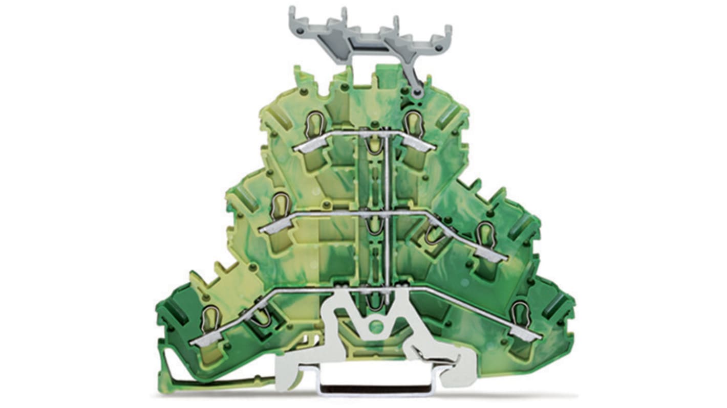 Wago TOPJOB S, 2002 Series Green/Yellow Earth Terminal Block, 2.5mm², Triple-Level, Push-In Cage Clamp Termination,