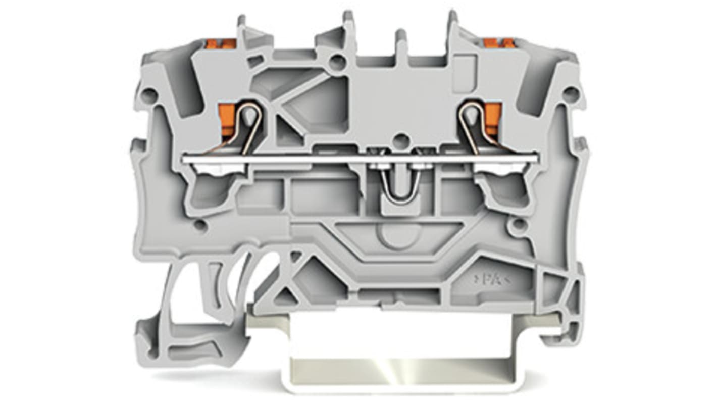 Wago TOPJOB S, 2201 Series Grey Feed Through Terminal Block, 1.5mm², Single-Level, Push-In Cage Clamp Termination,