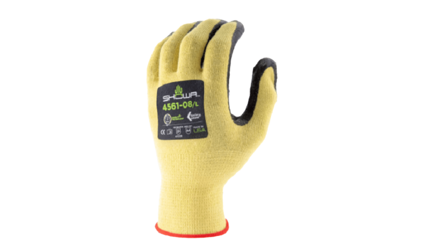 Showa Yellow Elastane Cut Resistant Cut Resistant Gloves, Size 7, Nitrile Foam Coating