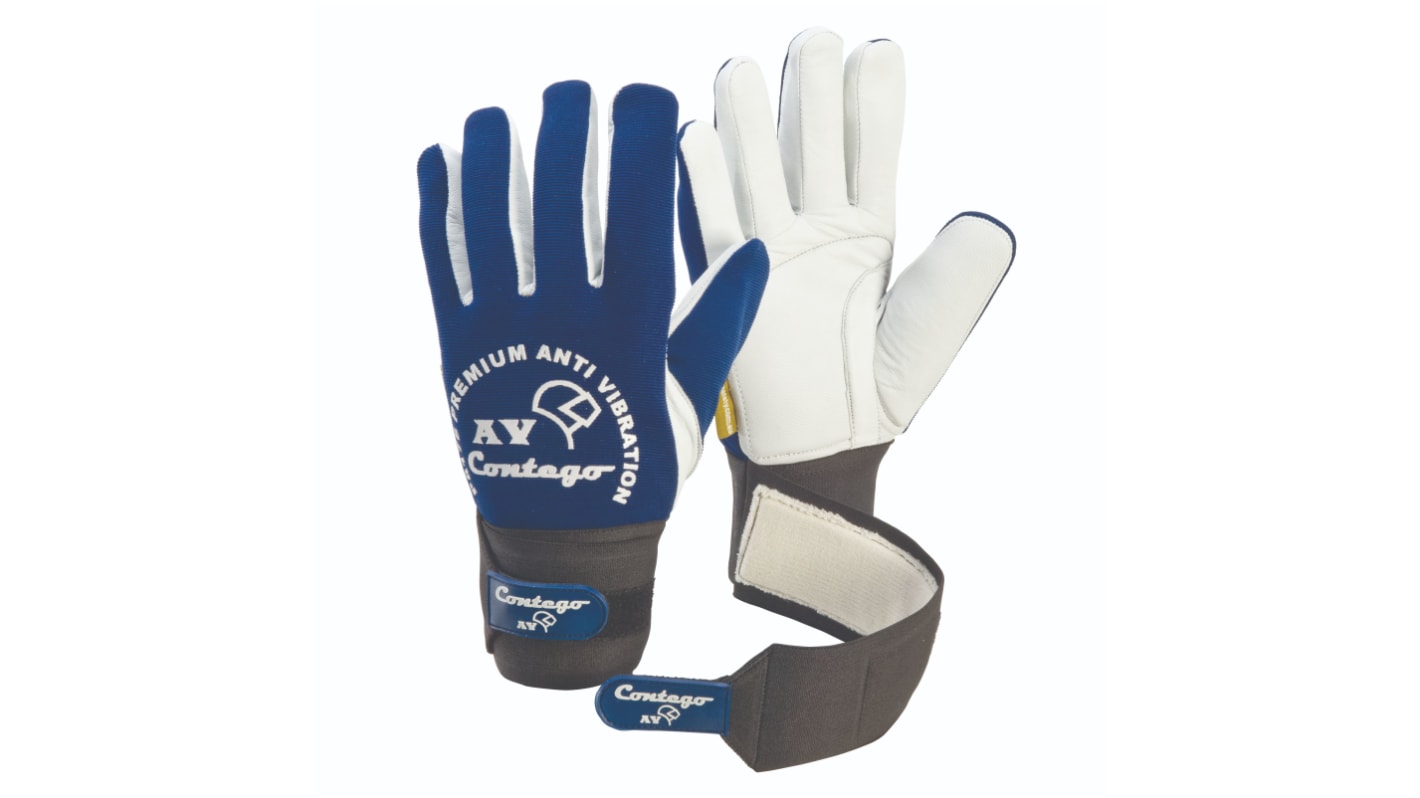FRONTIER Blue Leather Anti-Vibration Work Gloves, Size 8, Medium, Leather Coating