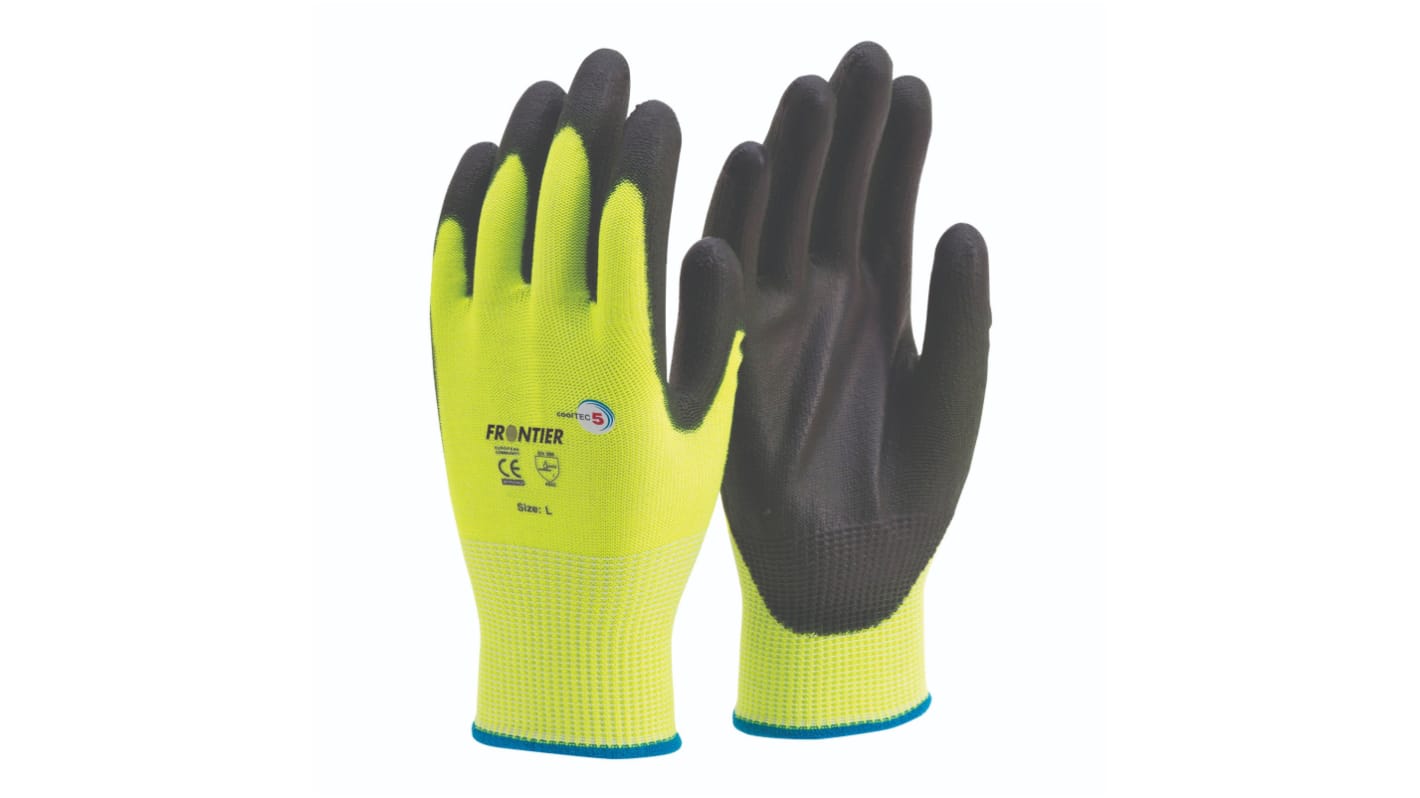 FRONTIER Yellow Cut Resistant Work Gloves, Size 9, Polyurethane Coating