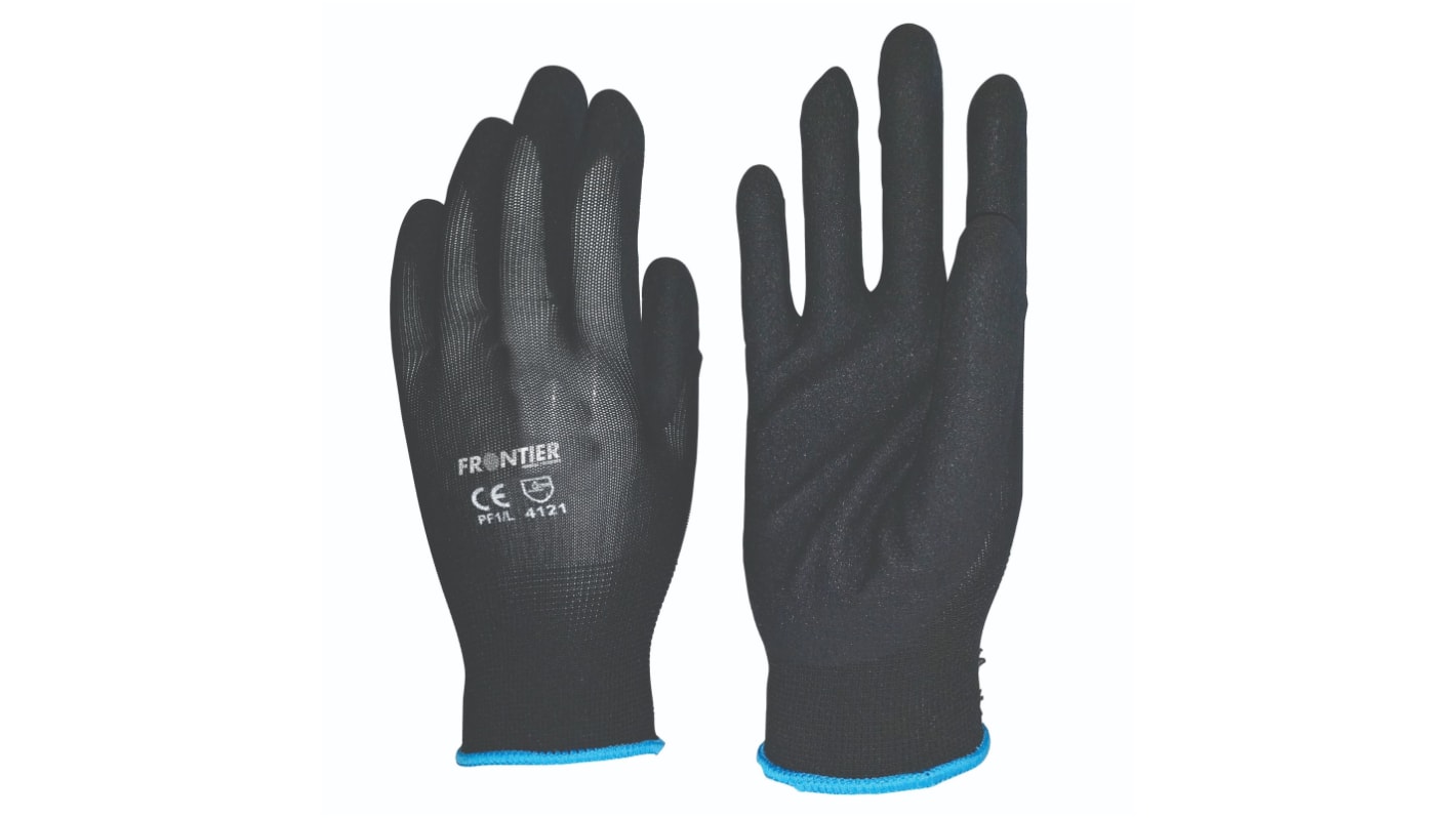 FRONTIER Black Polyester Abrasion Resistant Work Gloves, Size 10, Nitrile Coating