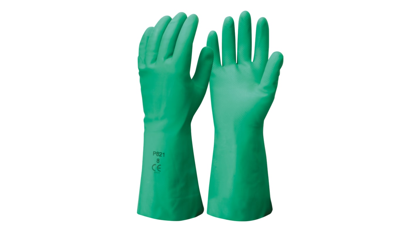 FRONTIER Green Nitrile Chemical Resistant Work Gloves, Size 8