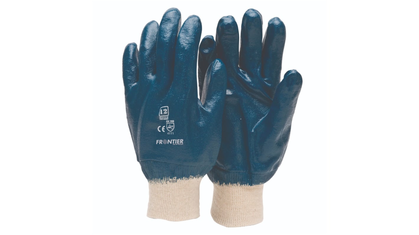 FRONTIER Blue Chemical Resistant Work Gloves, Size 9, Nitrile Coating