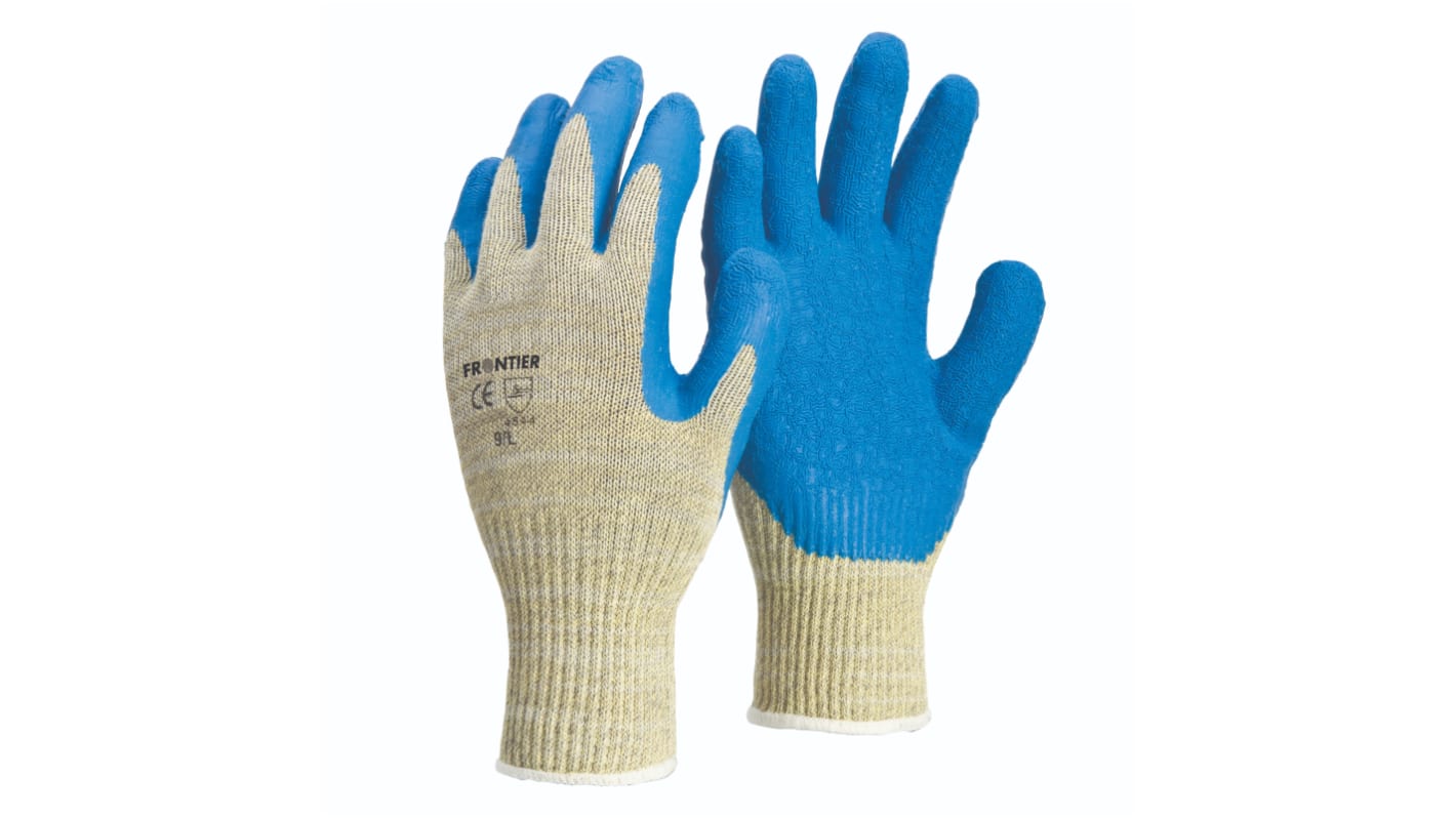 FRONTIER Blue Kevlar Heat Resistant Work Gloves, Size 9, Large, Latex Coating