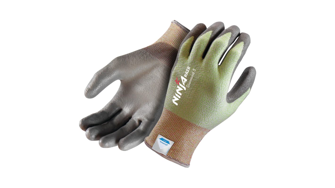 FRONTIER Green Nylon Cut Resistant Work Gloves, Size 8, Polyurethane Coating