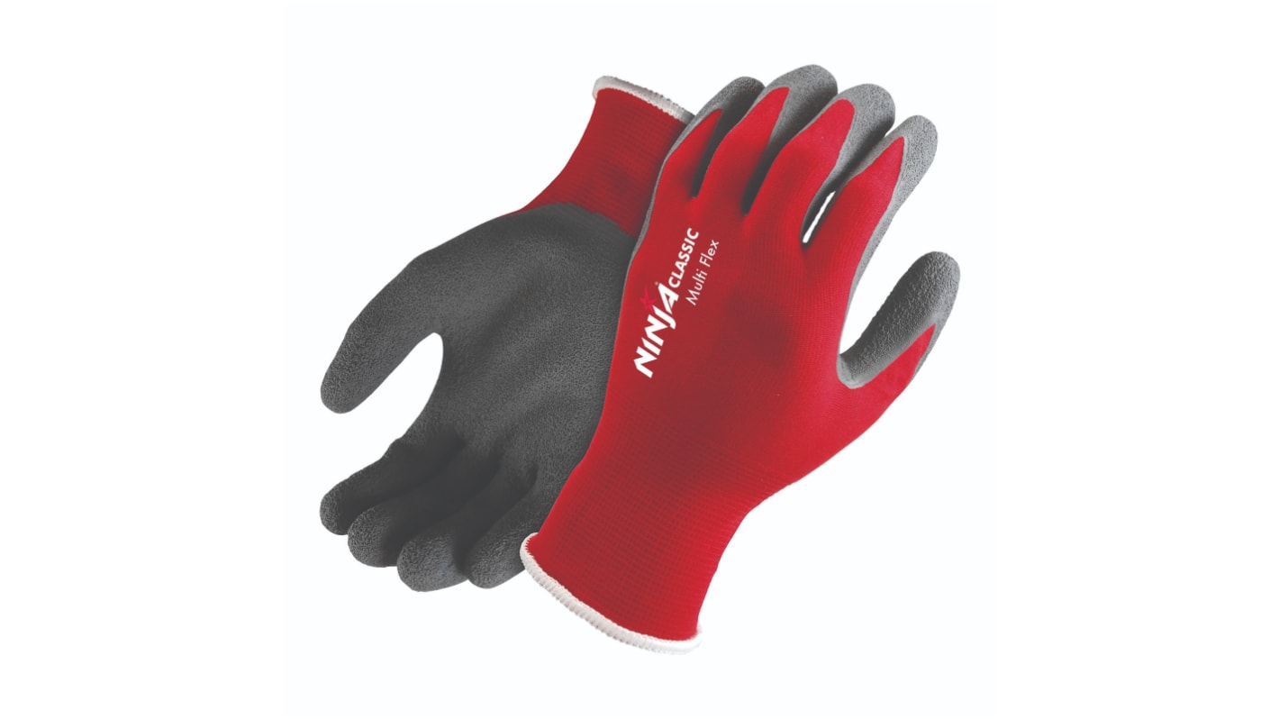 FRONTIER Red Abrasion Resistant Work Gloves, Size 8, Nitrile Coating