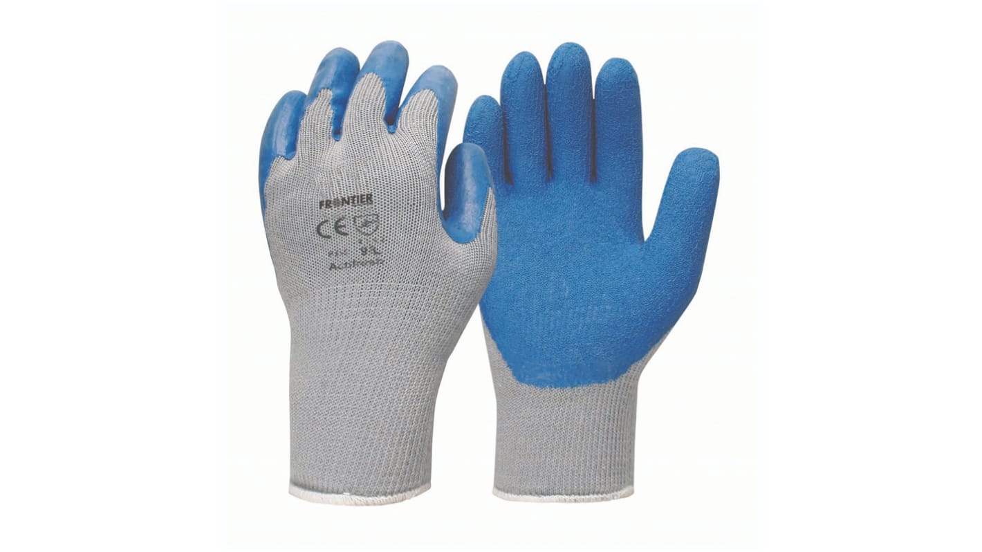 FRONTIER Blue Polyester (Liner) General Purpose Latex Gloves, Size 8, Latex Coating