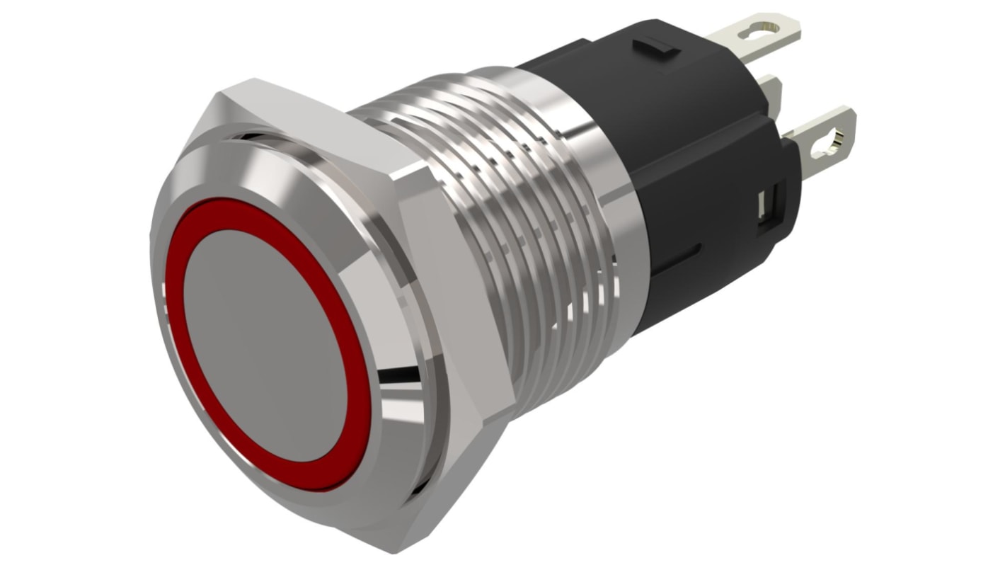 EAO 82 Series Illuminated Illuminated Push Button Switch, Momentary, Panel Mount, 16mm Cutout, SPDT, Red LED, 24V,