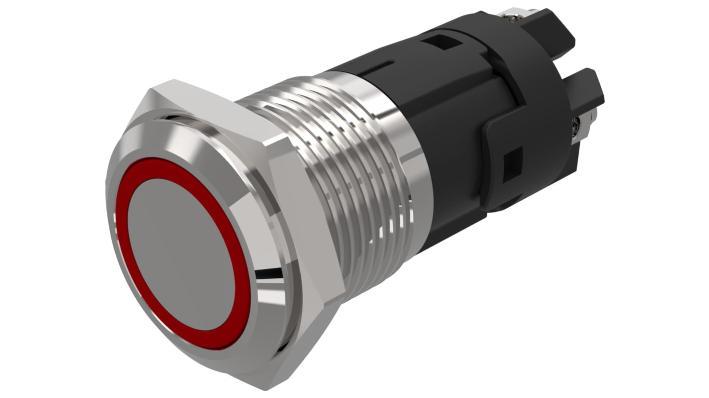 EAO 82 Series Illuminated Illuminated Push Button Switch, Momentary, Panel Mount, 16mm Cutout, SPDT, Red LED, 12V,