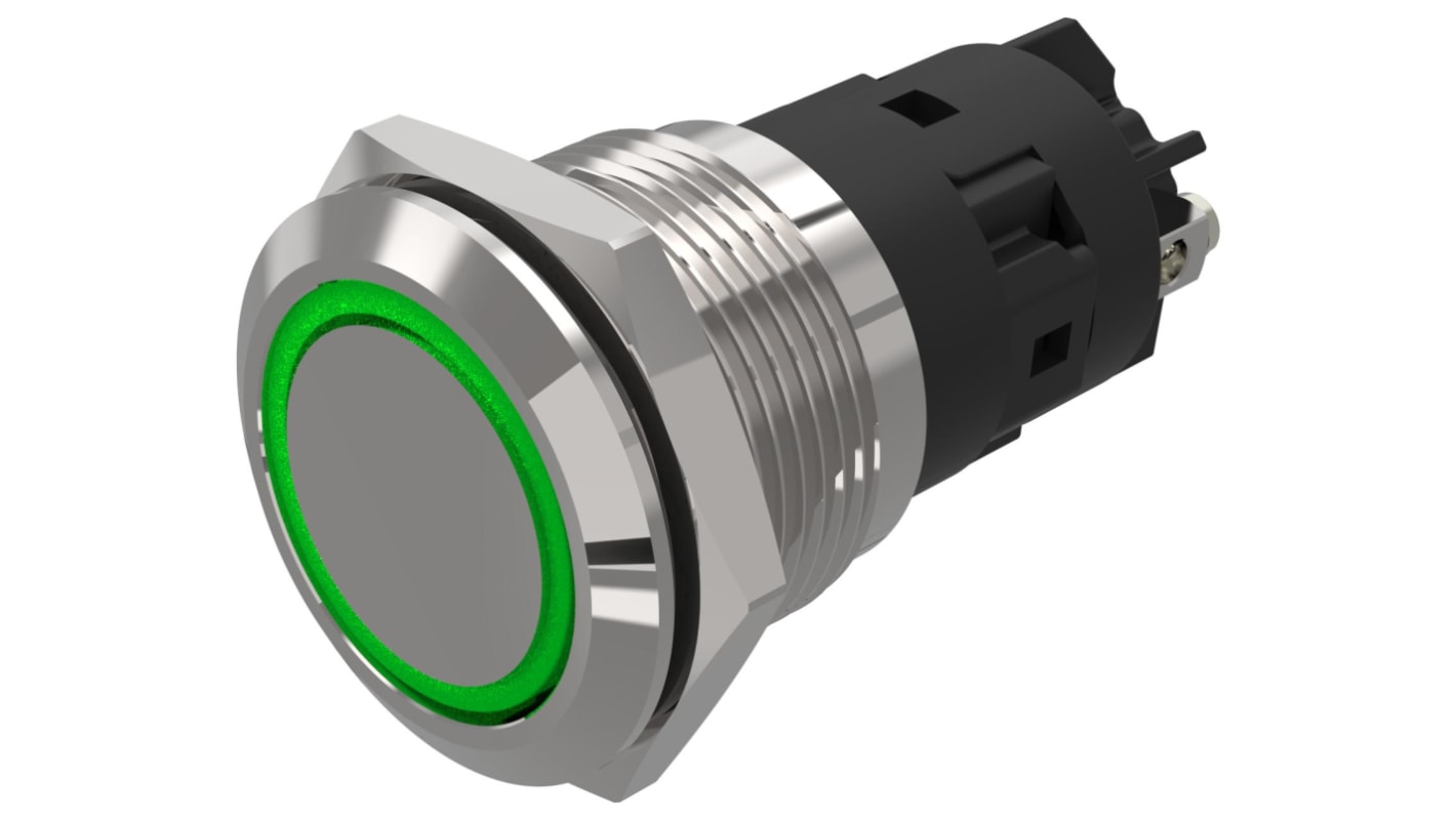 EAO 82 Series Green Indicator, 24V ac/dc, 19mm Mounting Hole Size, Solder Tab Termination, IP65, IP67
