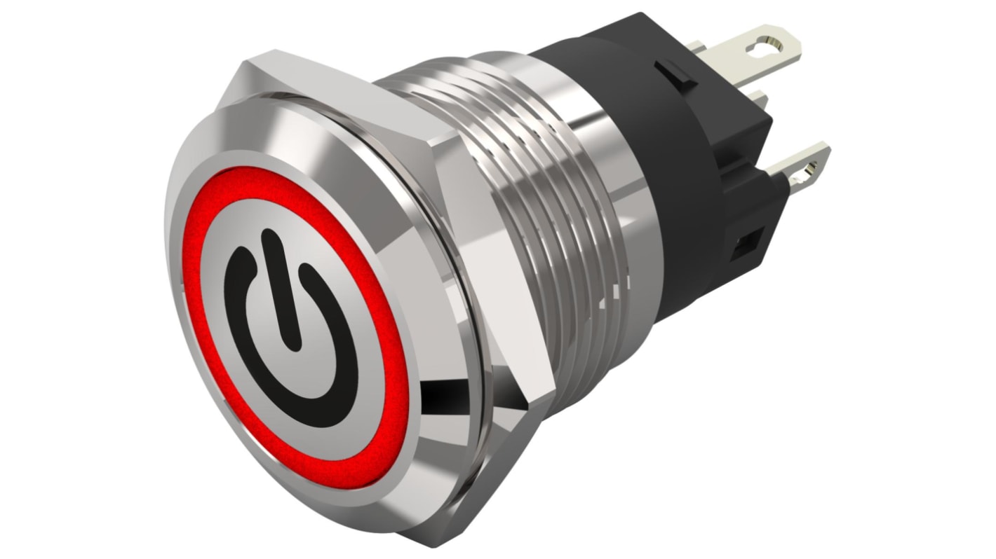 EAO 82 Series Illuminated Illuminated Push Button Switch, Momentary, Panel Mount, 19mm Cutout, SPDT, Red LED, 240V,