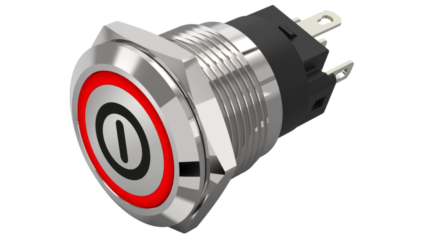 EAO 82 Series Illuminated Illuminated Push Button Switch, Latching, Panel Mount, 19mm Cutout, SPDT, Red LED, 240V,