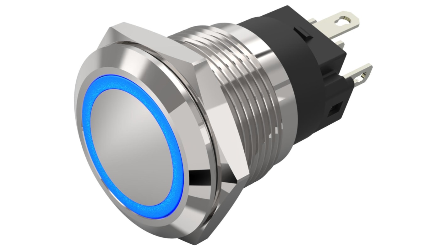 EAO 82 Series Illuminated Illuminated Push Button Switch, Latching, Panel Mount, 19mm Cutout, SPDT, Blue LED, 240V,