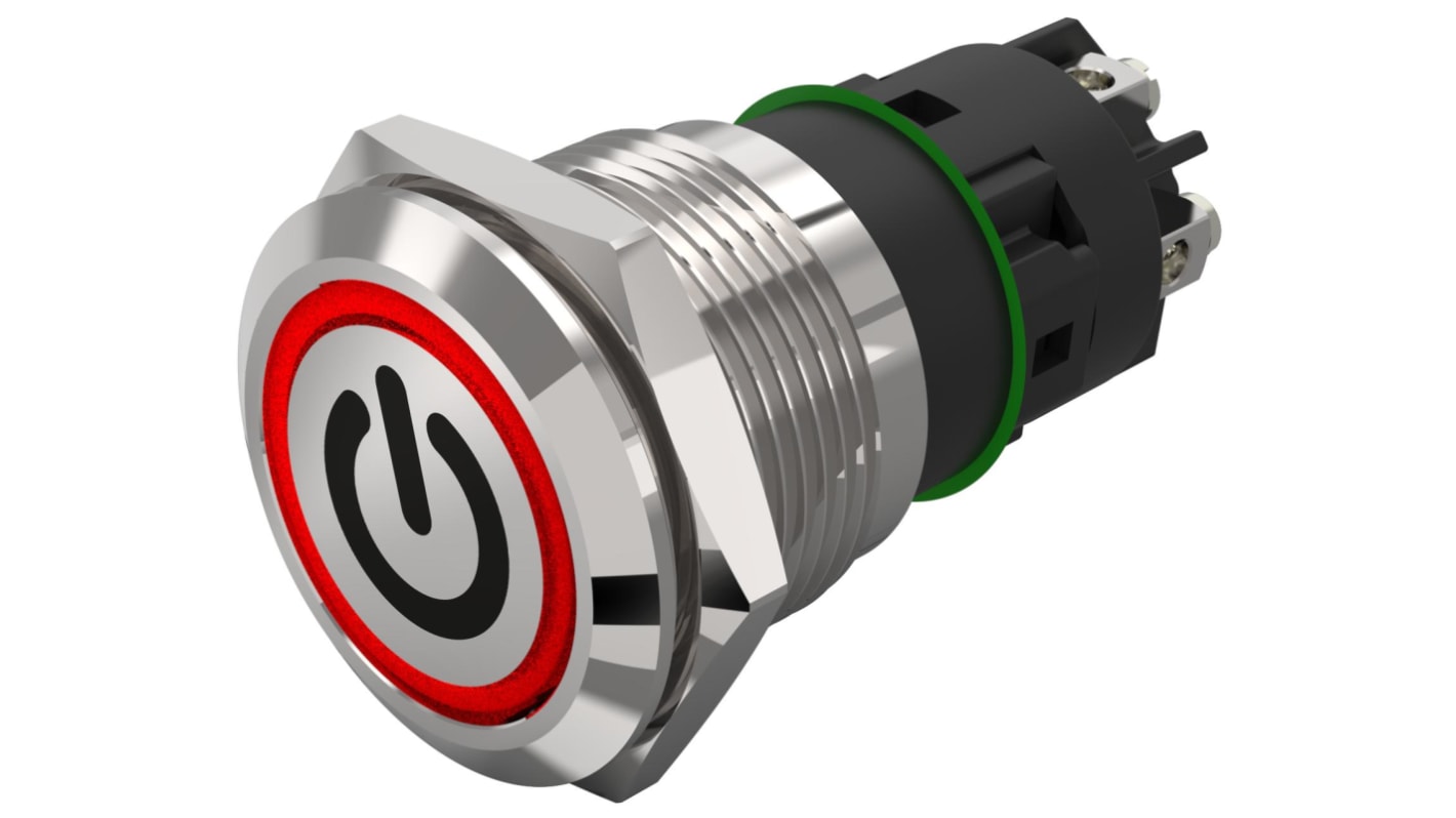 EAO 82 Series Illuminated Illuminated Push Button Switch, Momentary, Panel Mount, 19mm Cutout, SPDT, Red LED, 240V,