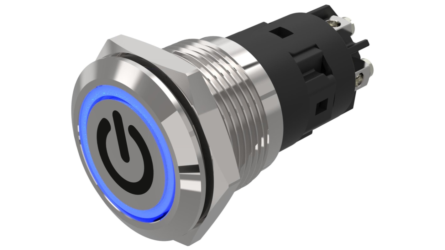 EAO 82 Series Illuminated Illuminated Push Button Switch, Momentary, Panel Mount, 19mm Cutout, SPDT, Blue LED, 240V,