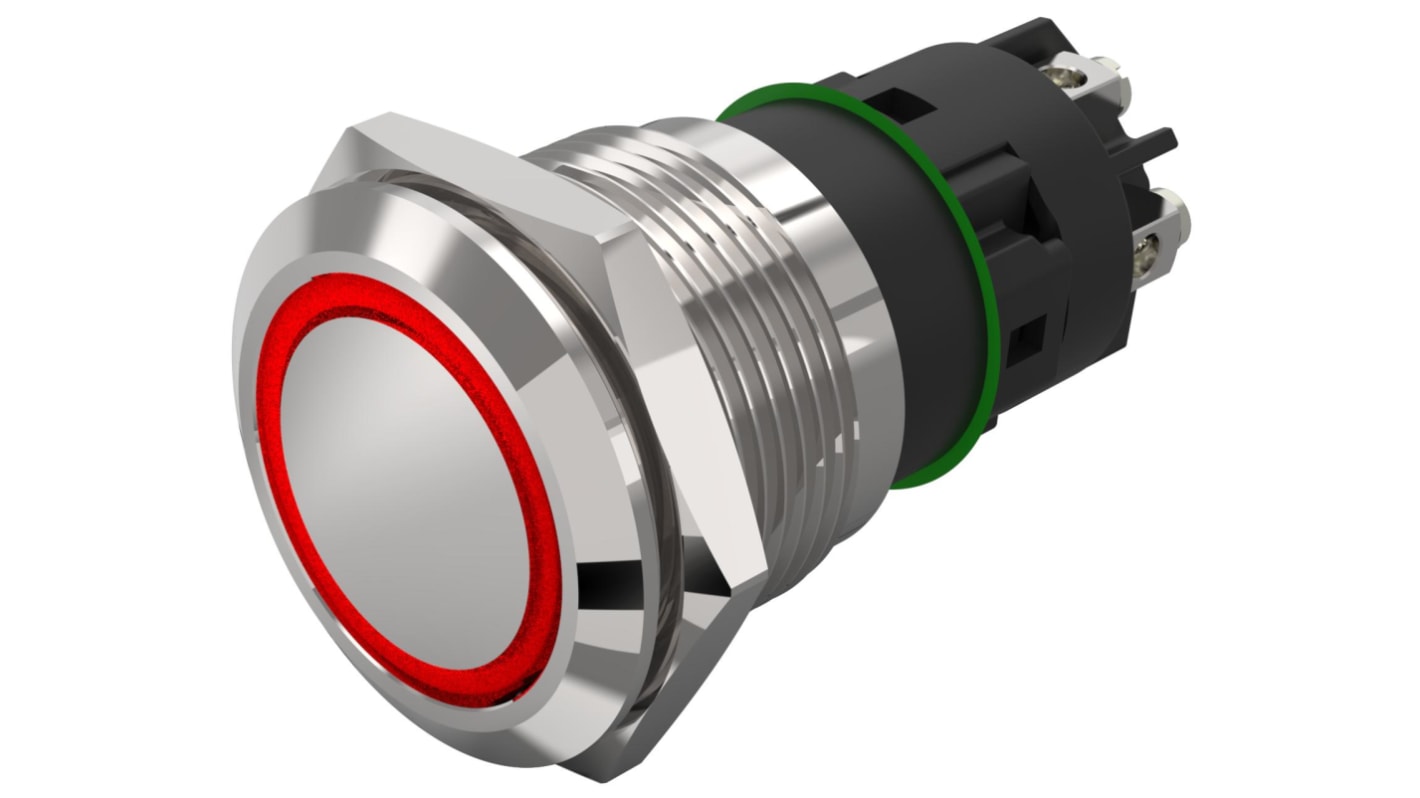 EAO 82 Series Illuminated Illuminated Push Button Switch, Latching, Panel Mount, 19mm Cutout, SPDT, Red LED, 240V,